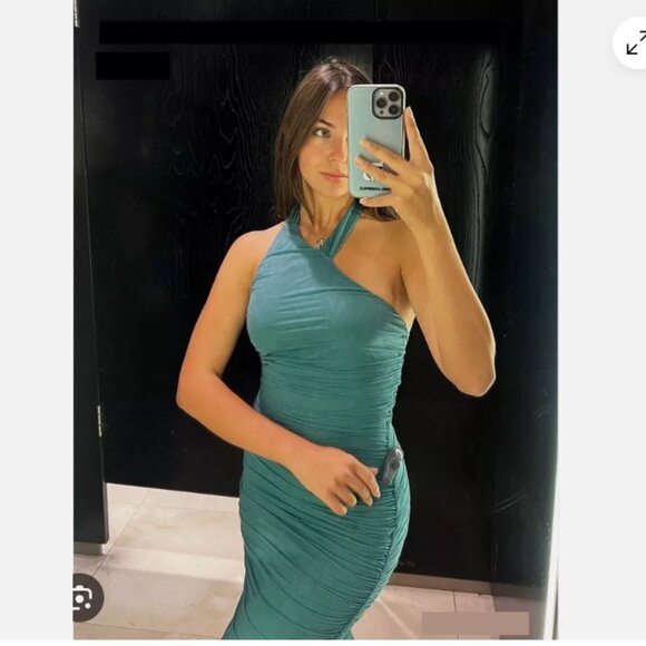 NEW ZARA Fitted Organza  Halter Midi Dress in Green, Size S - Picture 6 of 16